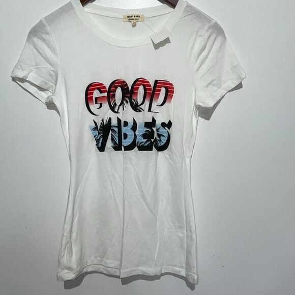 Heart & Hips Women's White Good Vibes Crew Neck Tunic T-Shirt Small NWT - Picture 1 of 8